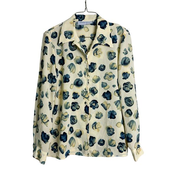 Howard Wolf VINTAGE pastel yellow blue floral button down blouse SIZE 10 - Picture 1 of 6